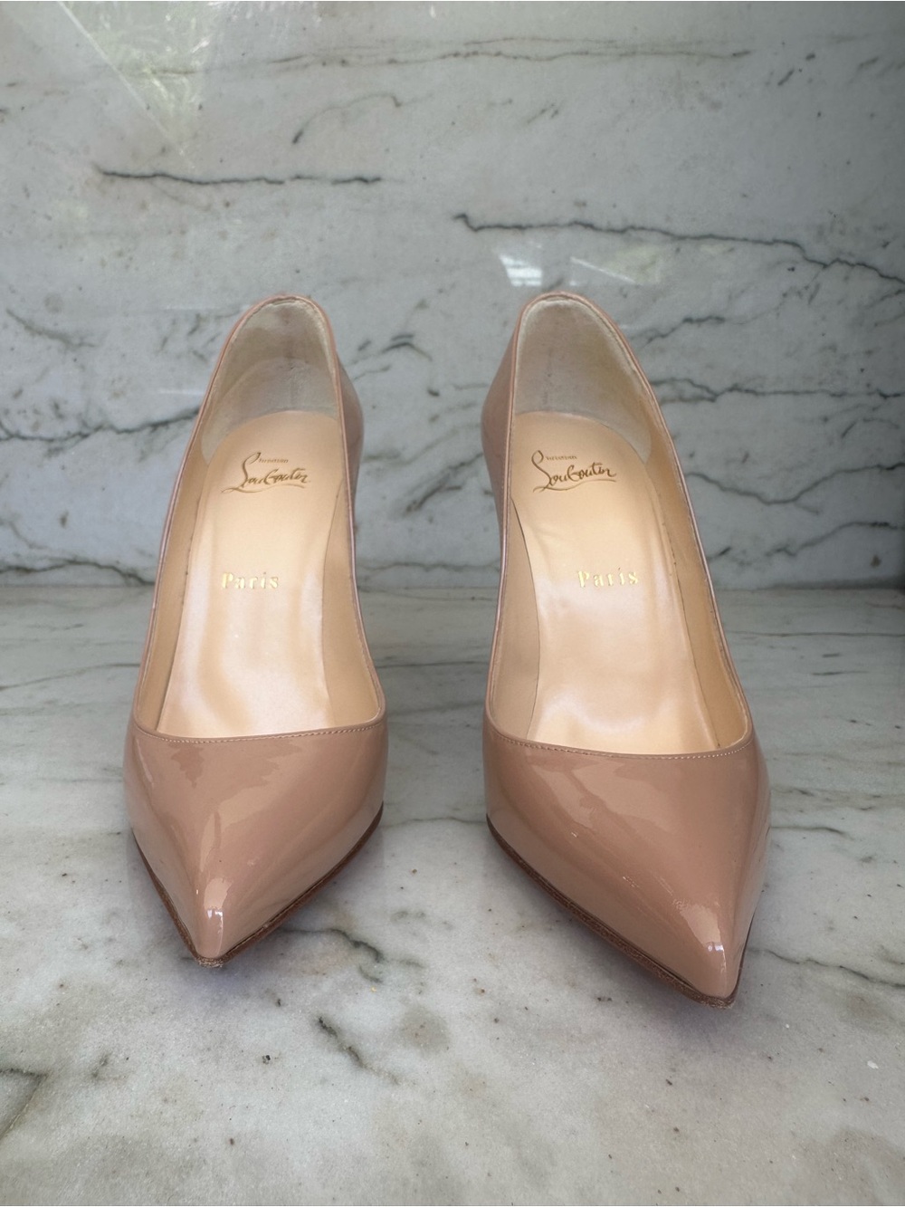 Christian Louboutin Pigalle Follies 100 Nude Patent Red Bottom Heels - Picture 4 of 11